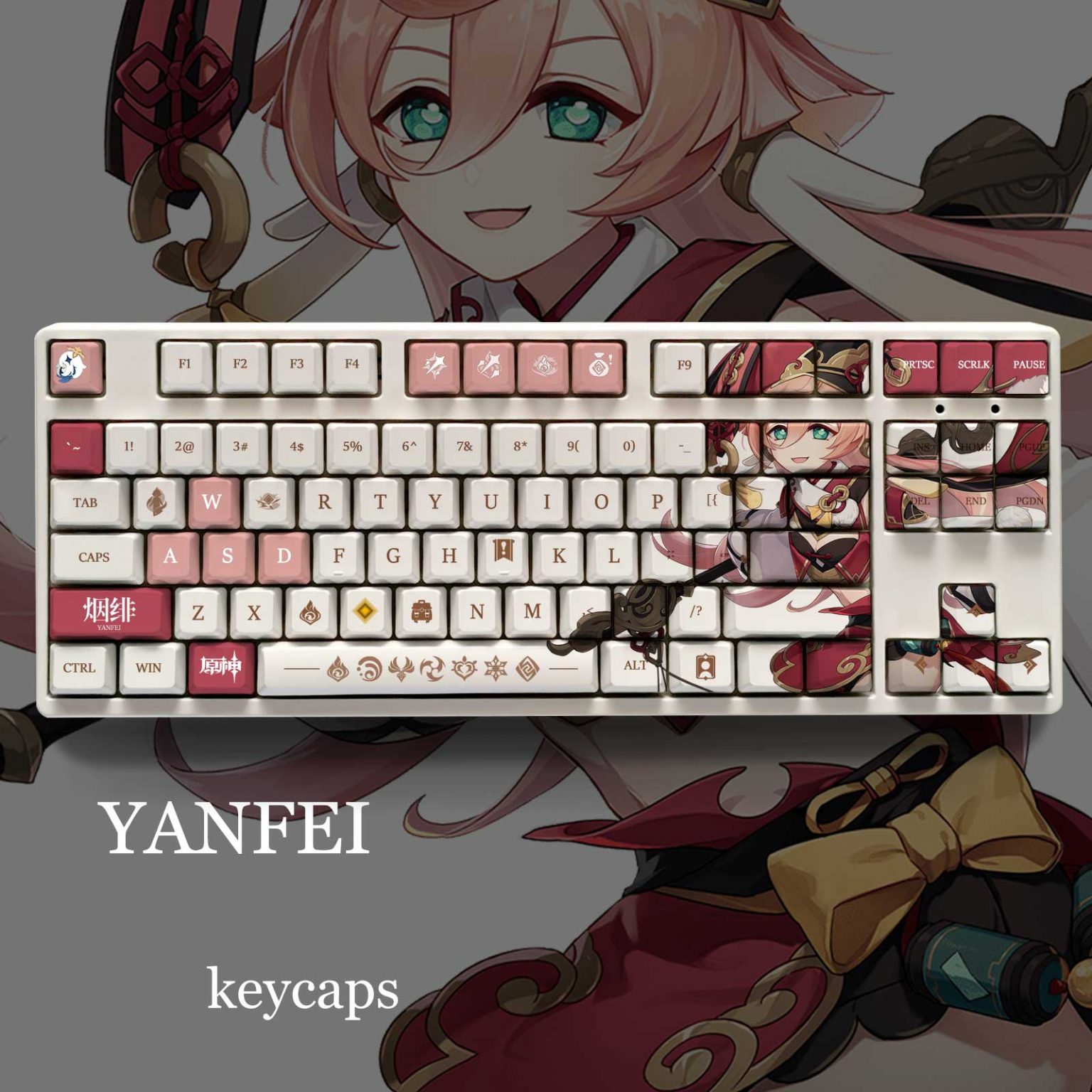 Genshin Impact KLEE Pbt Material Keycaps 108 Keys Set For Mechanical