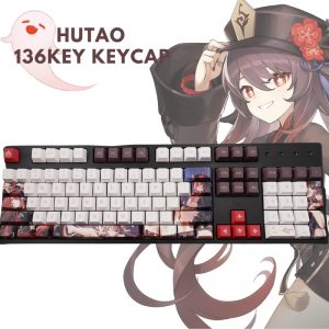 136Keys Genshin Impact Hutao Keycaps Game Character Keyboard Decoration Fans Otaku Game Player Cosplay Props Anime - Anime Keyboard