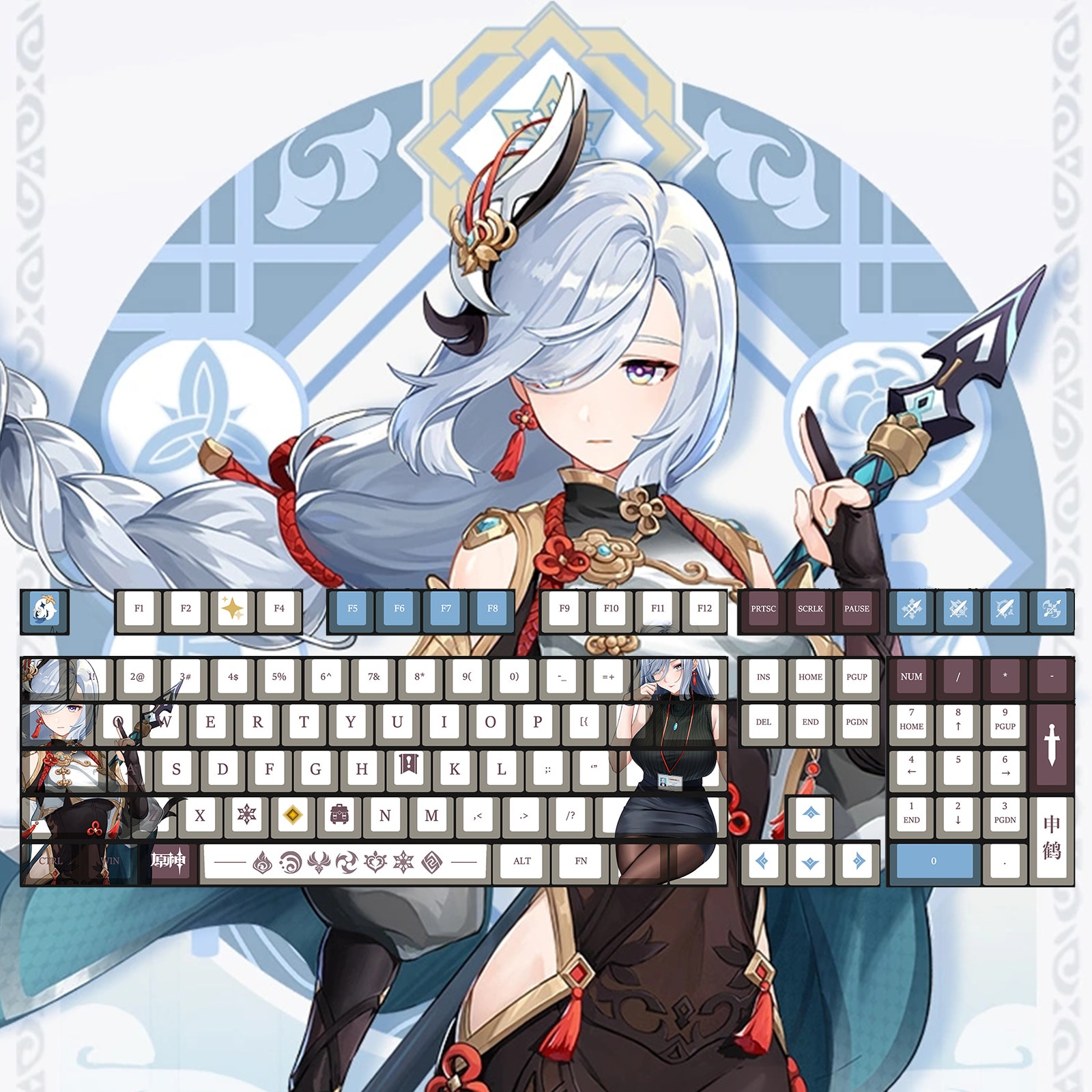 Game Genshin Impact Shenhe Keycaps Oem Height Mechanical Keyboard Decorative Accessories 108Keys Anime Cosplay Keycap - Anime Keyboard