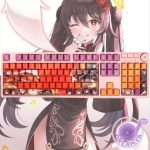 Genshin Impact Hutao Theme Key Caps PBT DYE Sublimation Keycap Mechanical Keyboard Cap 108 Key Personalized - Anime Keyboard