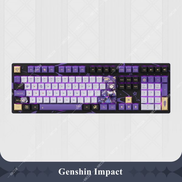 Genshin Impact Keqing Mechanical Keyboard keycap with Neon Quickrain Theme cosplay - Anime Keyboard