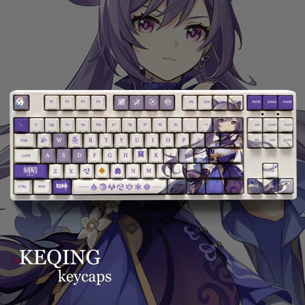 Genshin Impact Theme KEQING Pbt Material Keycaps 108 Keys Set for 61 87 104 108 Key - Anime Keyboard