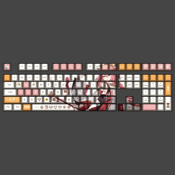 Genshin Impact Theme YAE MIKO Pbt Material Keycaps 108 Keys Set for 61 87 104 108 2 - Anime Keyboard