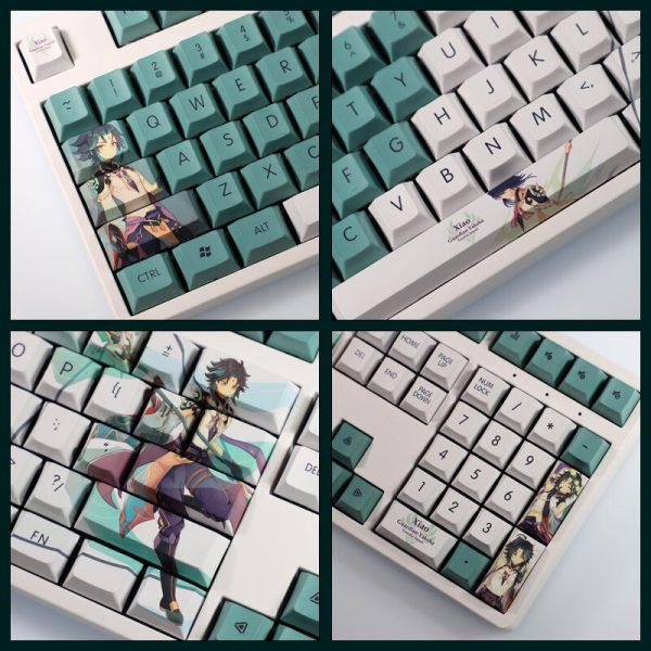 Genshin Impact xiao theme keycap gaming keyboard cap pbt material original height 108 keys mechanical keyboard 3 - Anime Keyboard