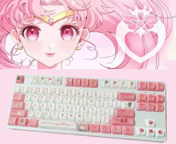 New Sailor moon pink wired gaming keyboard hand made 87 104 keys cartoon cat claw White 1 - Anime Keyboard