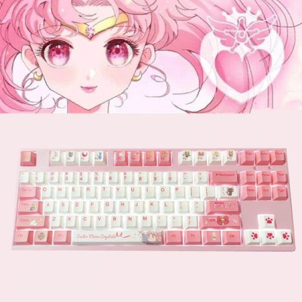 New Sailor moon pink wired gaming keyboard hand made 87 104 keys cartoon cat claw White - Anime Keyboard