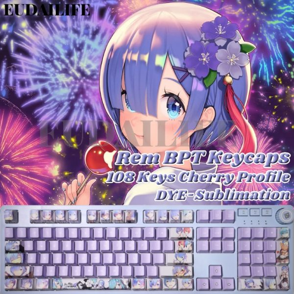 Re Zero Starting Life Anime Rem 108 Key Caps PBT DYE Sublimation Cherry Profile MX Cross - Anime Keyboard