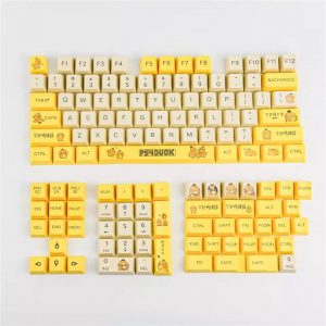 Anime Pokemon Theme Psyduck 128 Keycaps For Mechanical Keyboard for GH60 GK61 GK64 84 87 104 108 Mechanical Keyboard Keycaps ONLY