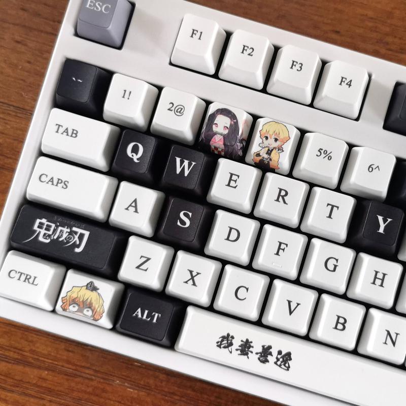 Demon Slayer Agatsuma Zenitsu Theme 108 Pcs Keycap PBT Material OEM Profile Anime Keycaps DIY Mechanical 3 - Anime Keyboard