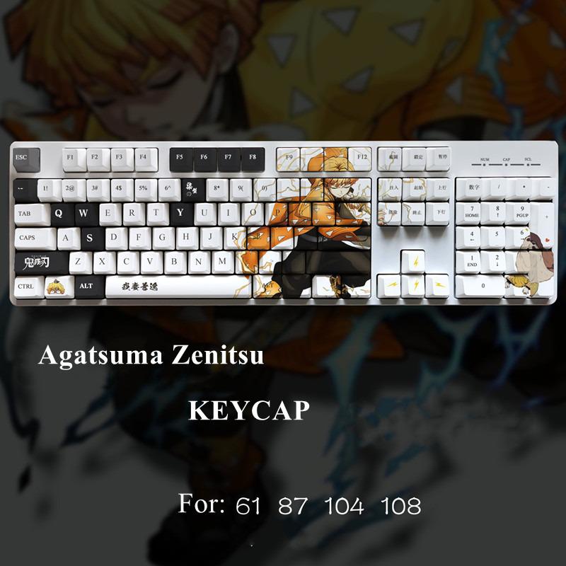 Demon-Slayer-Agatsuma-Zenitsu-Theme-108-Pcs-Keycap-PBT-Material-OEM-Profile-Anime-Keycaps-DIY-Mechanical