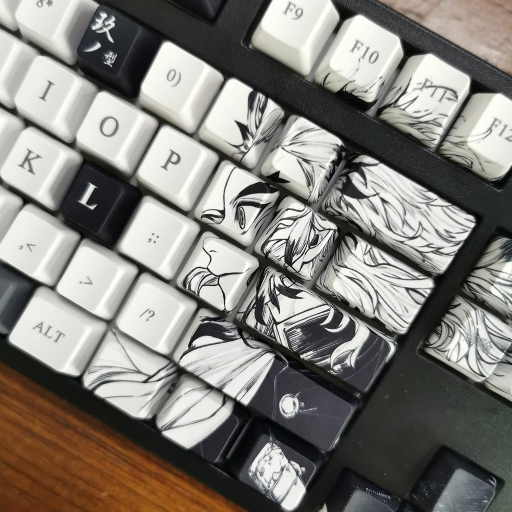 Demon Slayer Rengoku Kyoujurou Theme Pbt Material Keycaps 108 Keys Set for Mechanical Keyboard Oem Profile 2 - Anime Keyboard