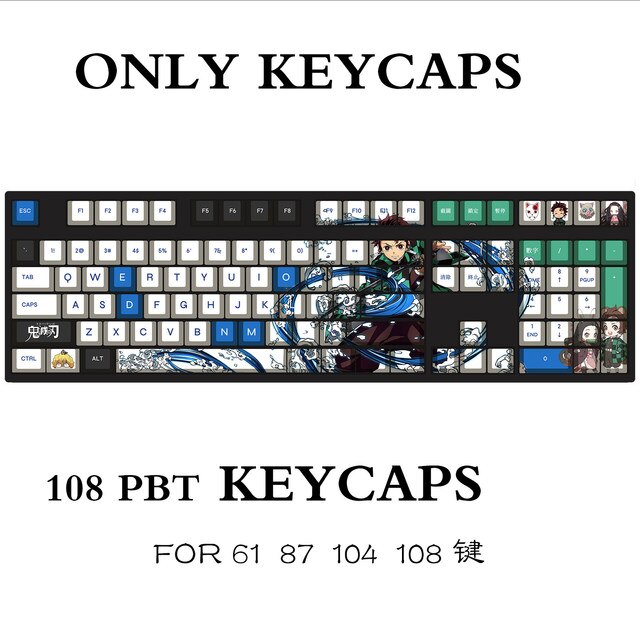 Demon Slayer Tanjirou Theme Pbt Material Keycaps 108 Keys Set for Mechanical Keyboard Oem Profile - Anime Keyboard