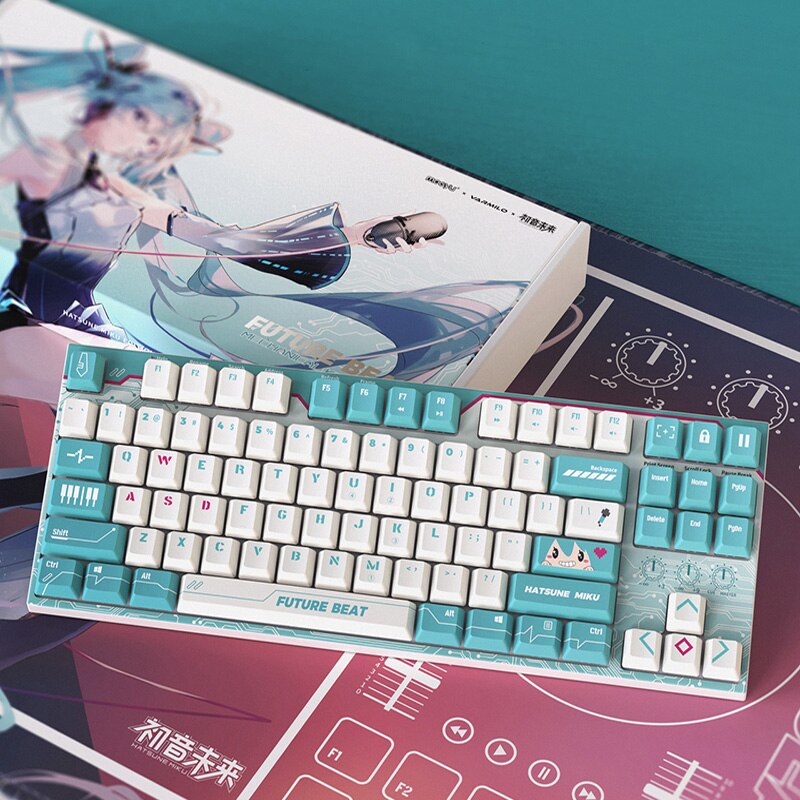 Hatsune Miku Peripheral Products Joint 87 Key Mechanical Keyboard Miku Peripheral Green And Black Tea Shaft 1 - Anime Keyboard