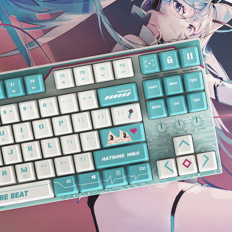 Hatsune Miku Peripheral Products Joint 87 Key Mechanical Keyboard Miku Peripheral Green And Black Tea Shaft 2 - Anime Keyboard
