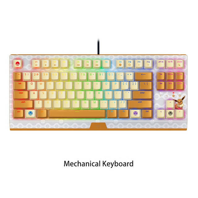 Pokemon Eevee 87 Keys Wireless Mechanical Keyboard for Desktop Macos IOS Android Rgb Light Green - Anime Keyboard