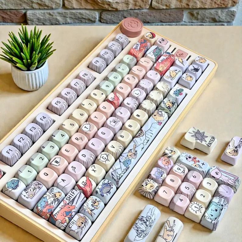 Pokémon Game Keycaps Set, 130-Key PBT Cherry/MOA/DMA PM2502 Keycaps